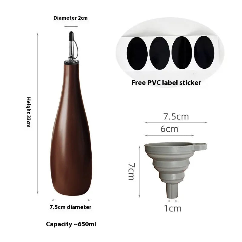 Ceramic oil pot with matching funnel in black, coffee, or white colour, 650ml capacity