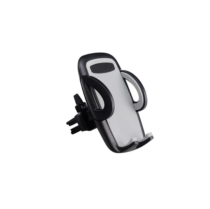 Black plastic car mobile phone holder mounted on vehicle air conditioning outlet