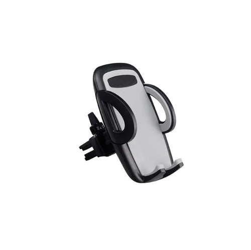 Black plastic car mobile phone holder mounted on vehicle air conditioning outlet