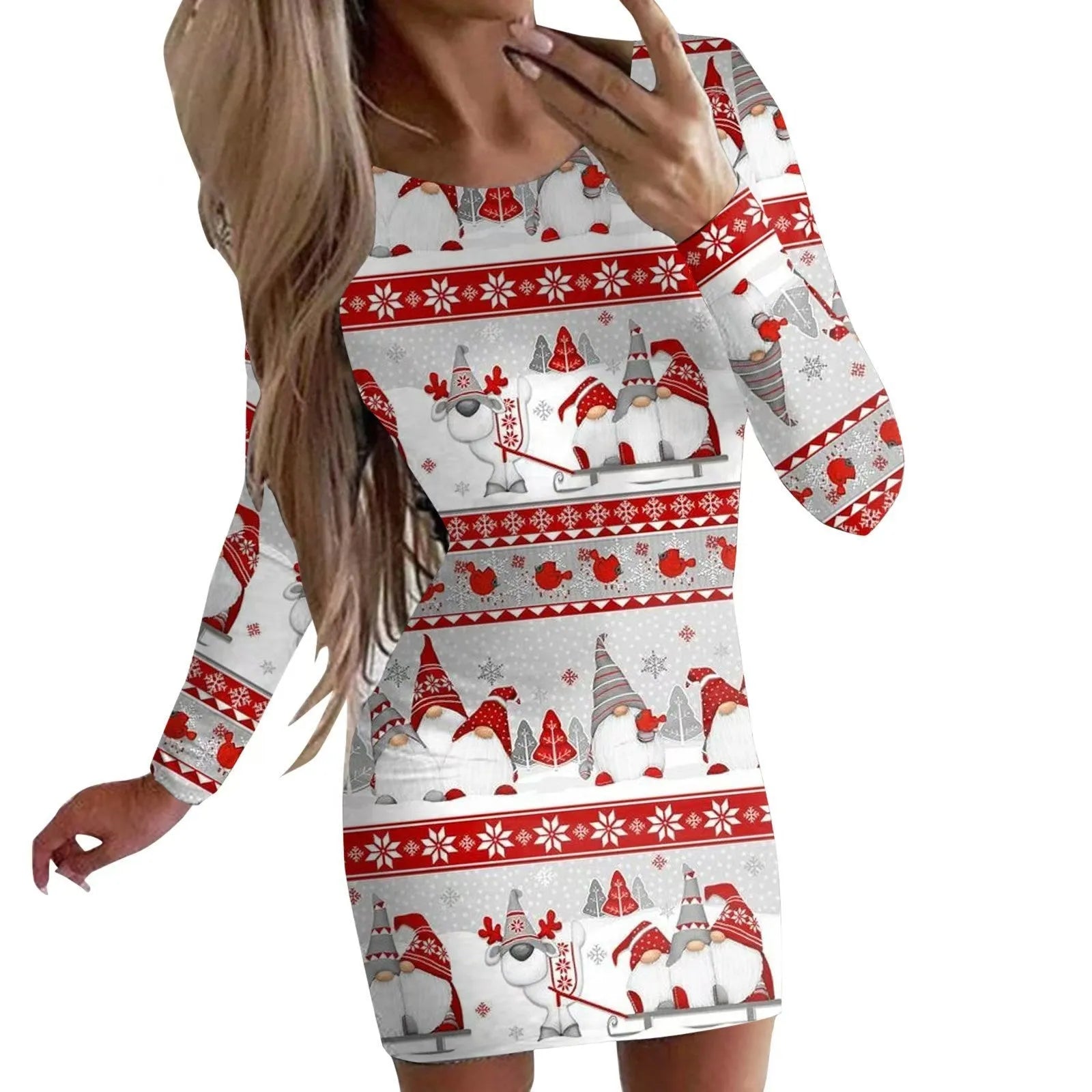 Christmas animal print narrow dress with hip skirt and long sleeves in floral colour options