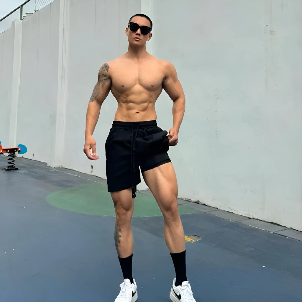 Men's ice silk quick-drying double-layer shorts in nylon fabric, multiple colour options