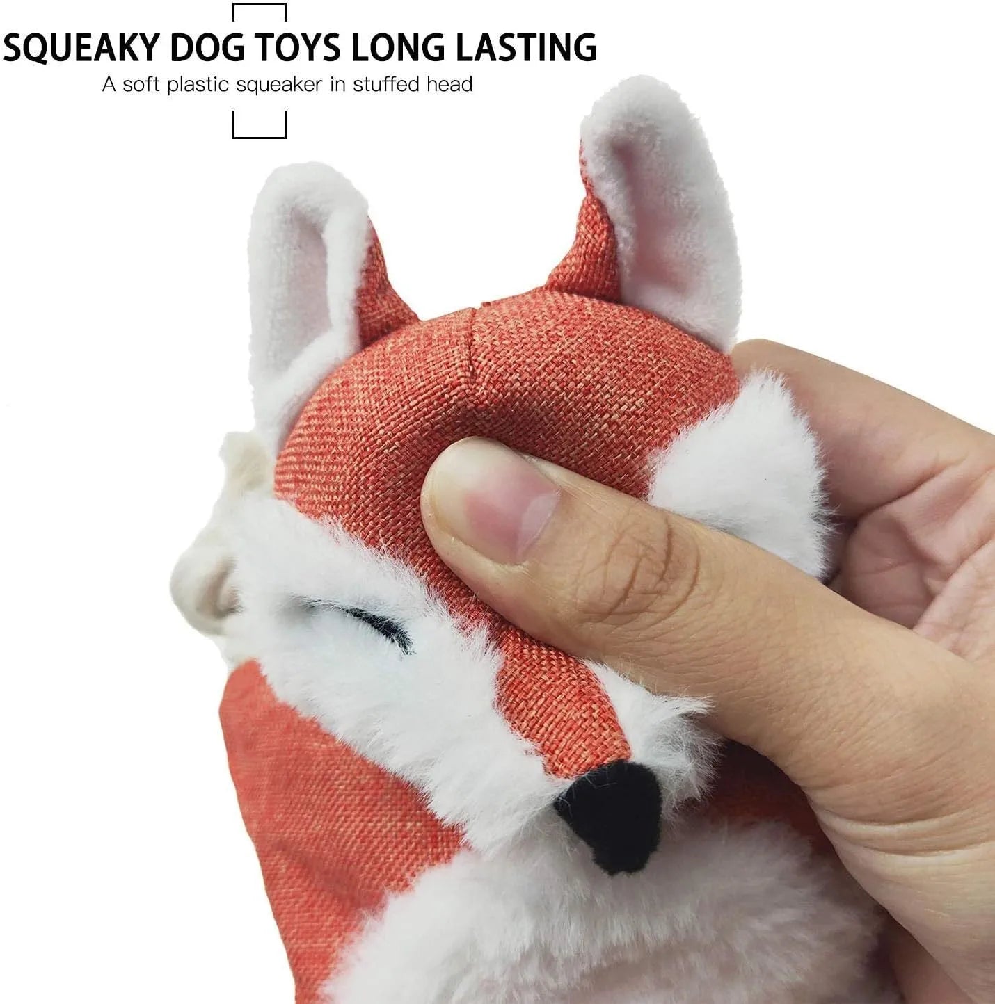 Brown plush fox dog toy with embroidered eyes, rope in limbs, for puppies and small dogs