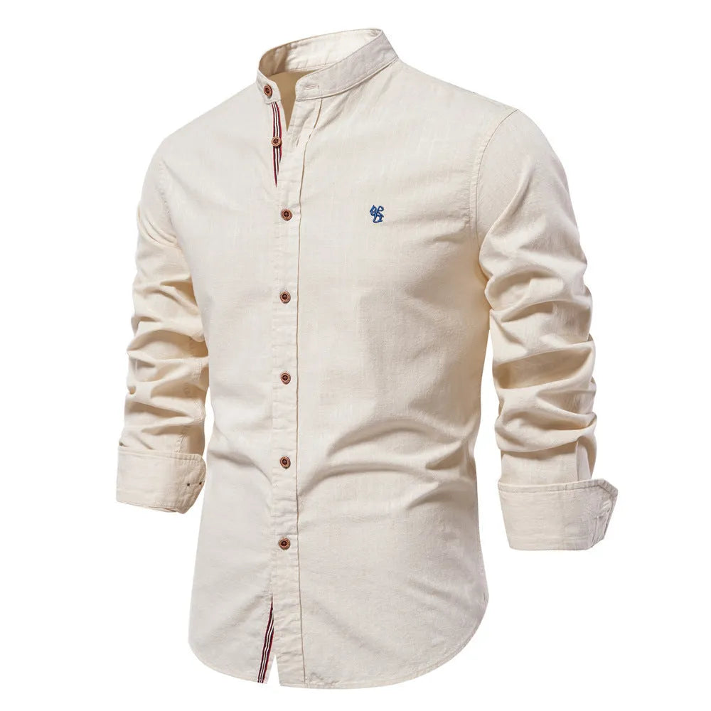 Japanese style long sleeve cotton and linen cardigan shirt for men, solid colour, size XS to 5XL