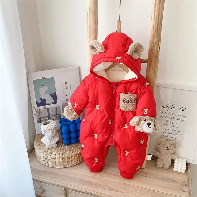 Baby winter velvet padded coat in beige with hood and zip front suitable for height 73cm to 100cm
