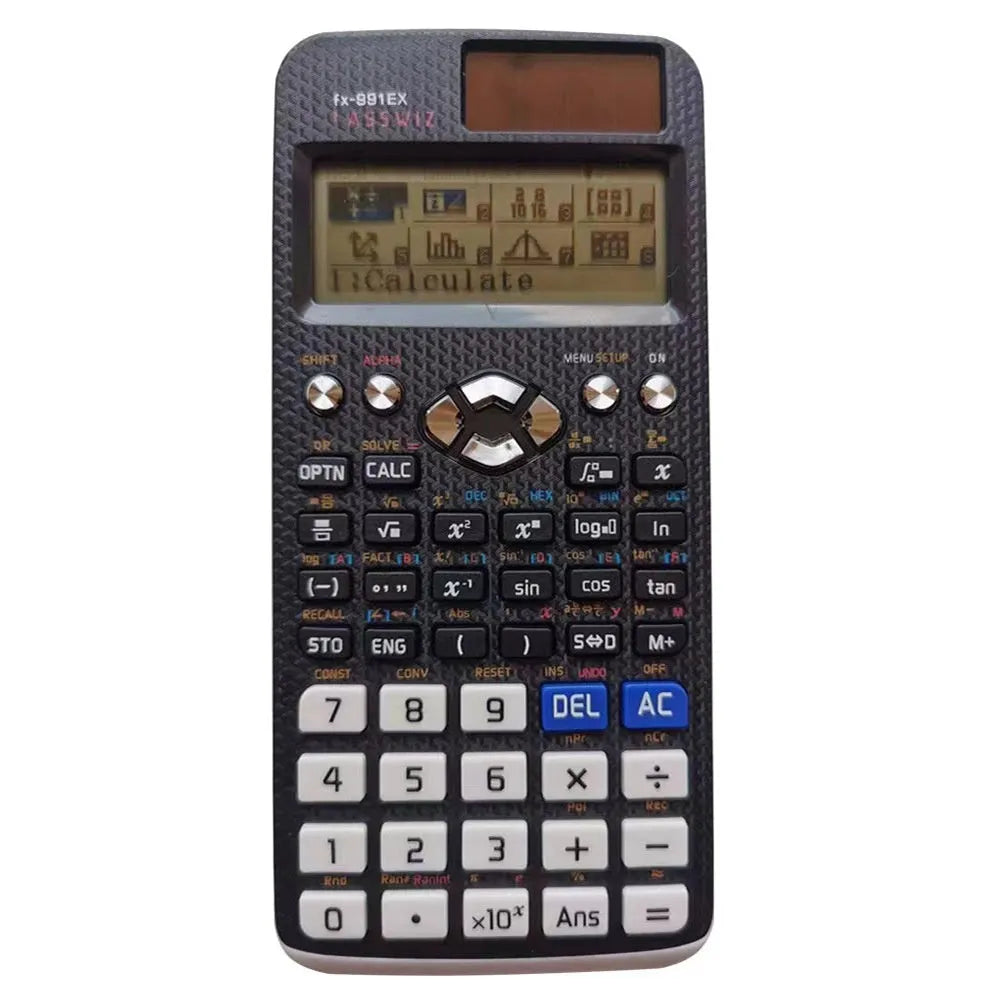 Casio fx-991EX scientific calculator in black, blue or pink with solar panel and 4-line display