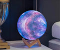 3D printing moon lamp with remote control showing 16 colours and PVC shade, available in 12cm to 20cm sizes