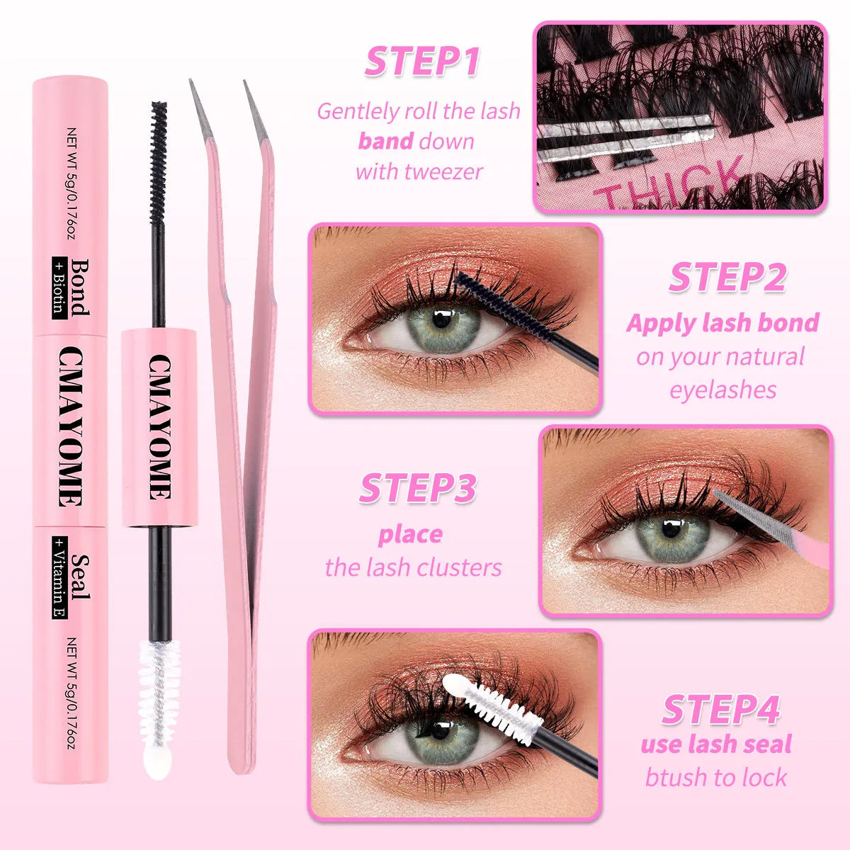 DIY single cluster false eyelash extension kit with tweezers on a clean surface