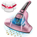Pink handheld vacuum cleaner for beds and sofas with 300W motor and dust container