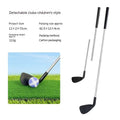 Metal golf training club set showing adult and children's versions for outdoor practice