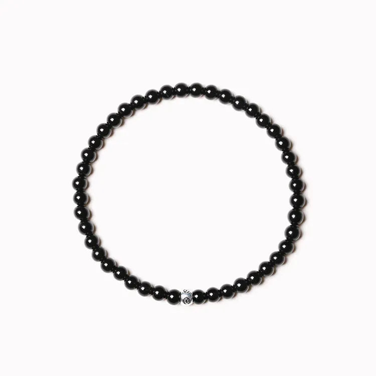 Unisex geometric bracelet with black agate, blue San and obsidian beads approximately 4mm in size