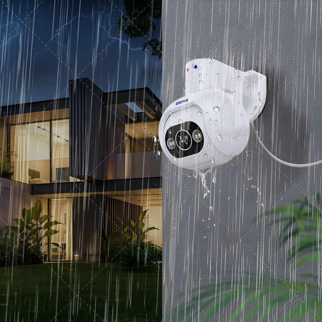 Smart colour night vision H265 security camera with wall mount in plastic housing.