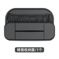 Black leather car seat rear storage bag measuring 36cm wide with customisable compartments