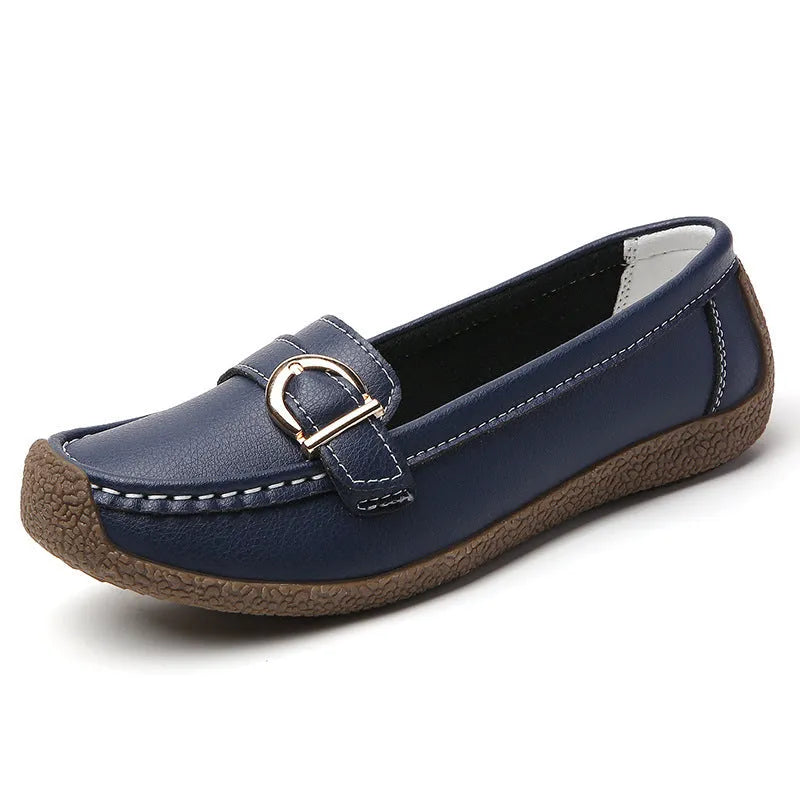Women's casual loafers in artificial PU with beef tendon sole, round toe, and flat heel in five colour options