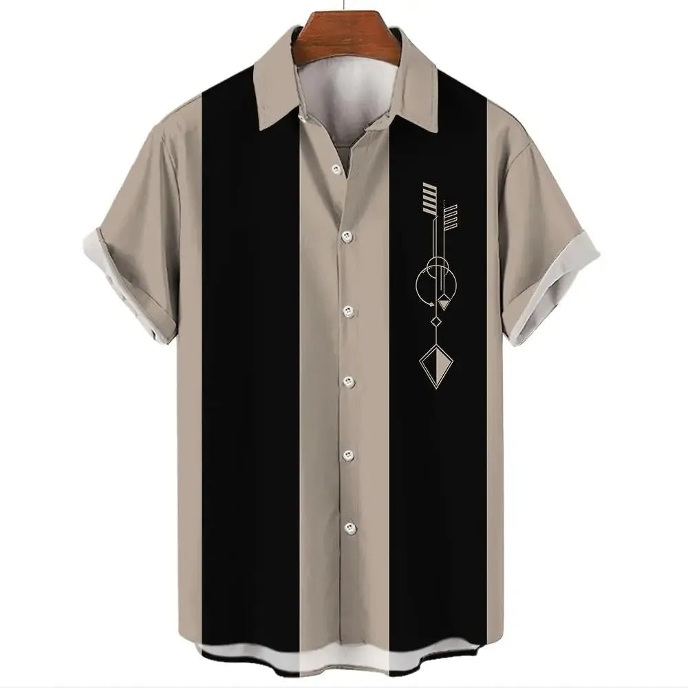 Men's striped Hawaiian shirt with short sleeves and button-up front