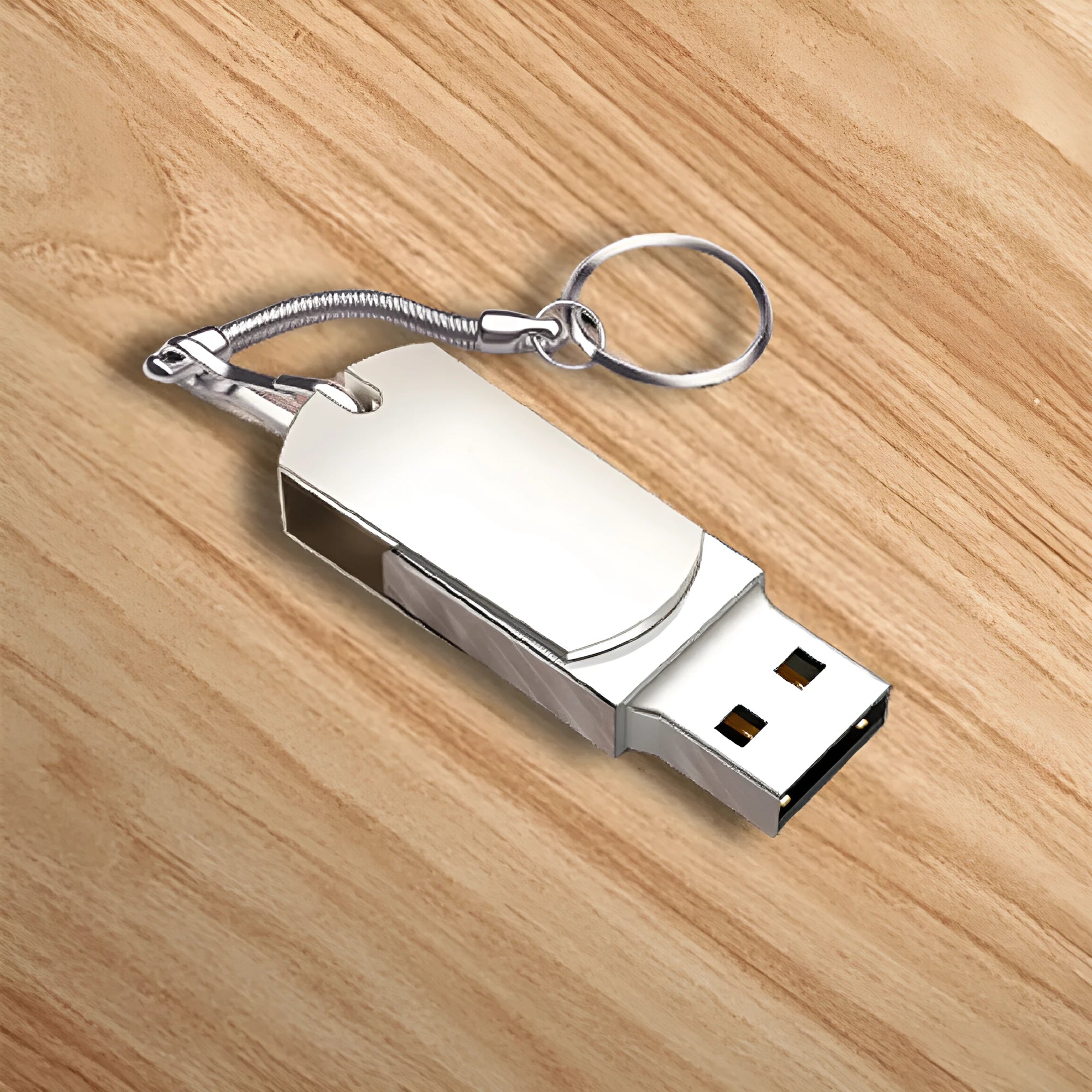 White metal rotating USB 3.0 flash drive with 16GB capacity, compact design