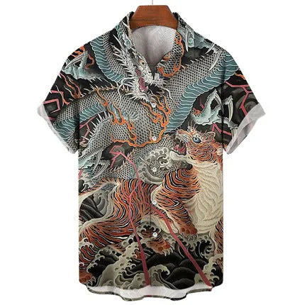 Men's slim fit short sleeve shirt with 3D printed flower pattern in polyester fabric