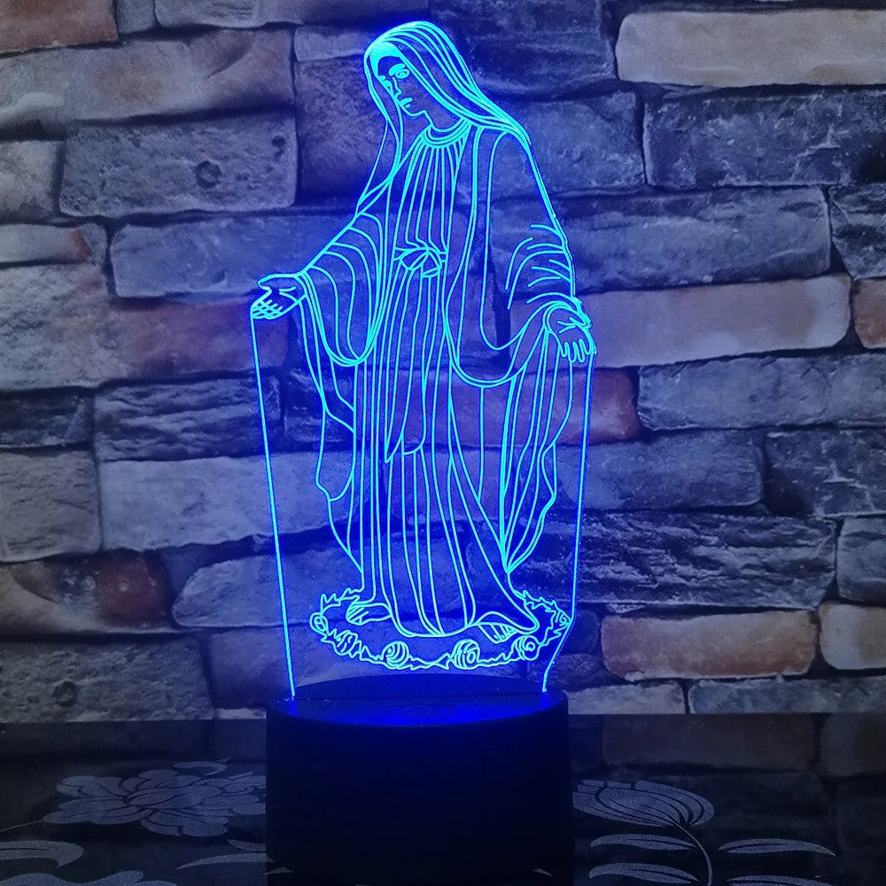 3D LED night light showing laser-engraved acrylic plate creating stereoscopic dual ring illumination pattern