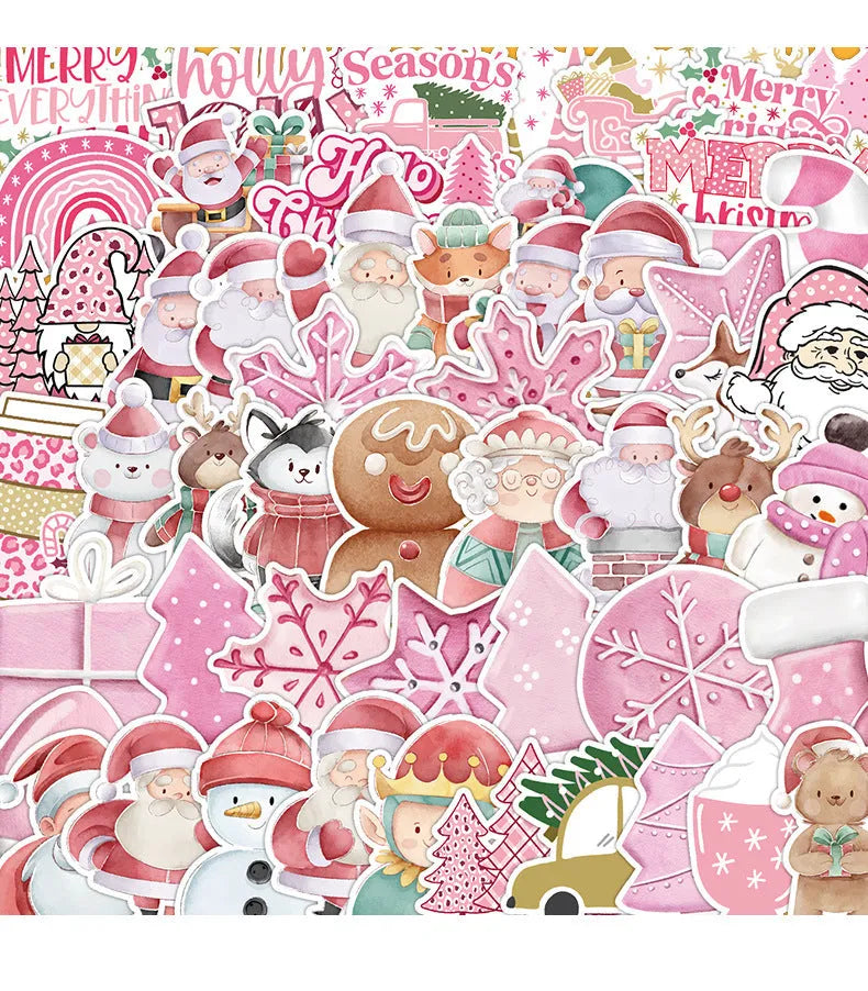 Christmas waterproof sticker pack showing variety of cute holiday designs from 4 to 8 centimetres
