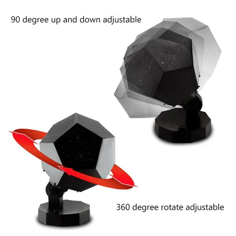 LED star projector showing constellation projection on bedroom ceiling with remote control