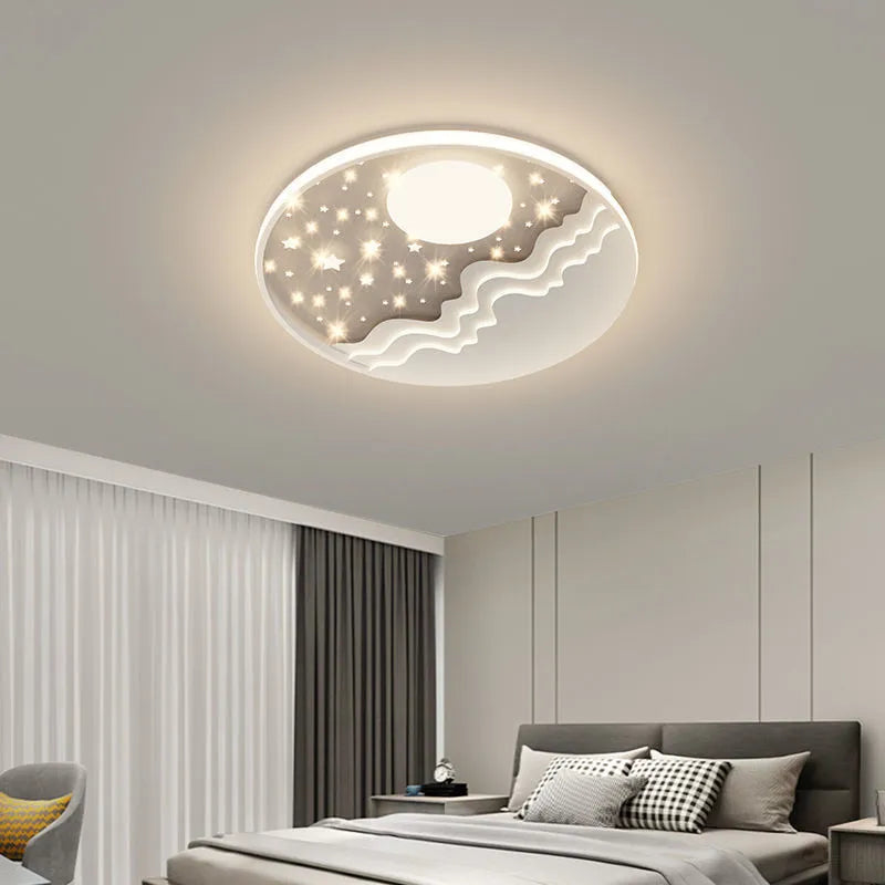 Moon style wrought iron and acrylic ceiling light in simple modern design for bedroom or living room