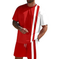 Man wearing a loose fit short sleeve t-shirt and shorts set in a solid colour for summer.
