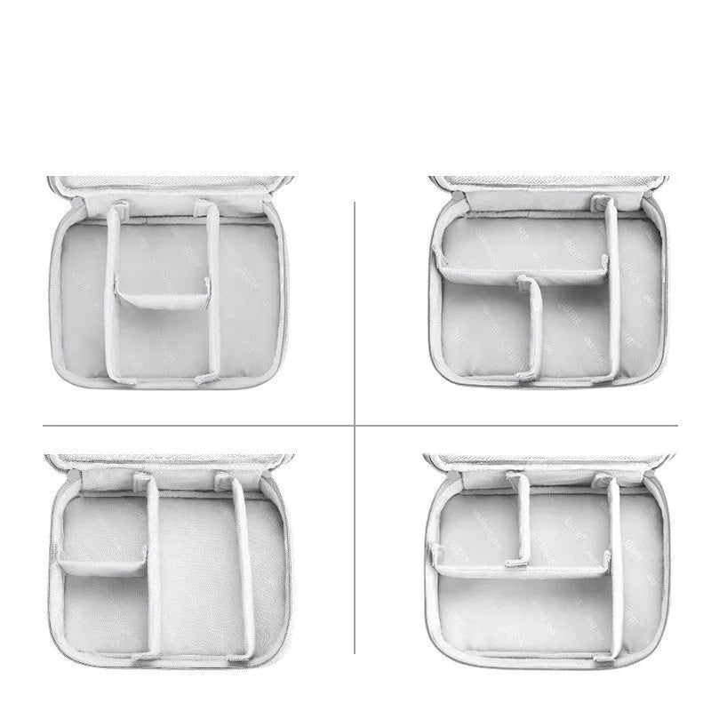 Black and grey EVA digital storage bag for headphones, shown in single and double-layer styles.