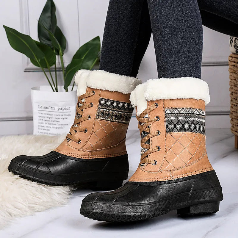 Women's winter high-top hiking shoes with plus velvet lining, non-slip rubber sole, in black colour