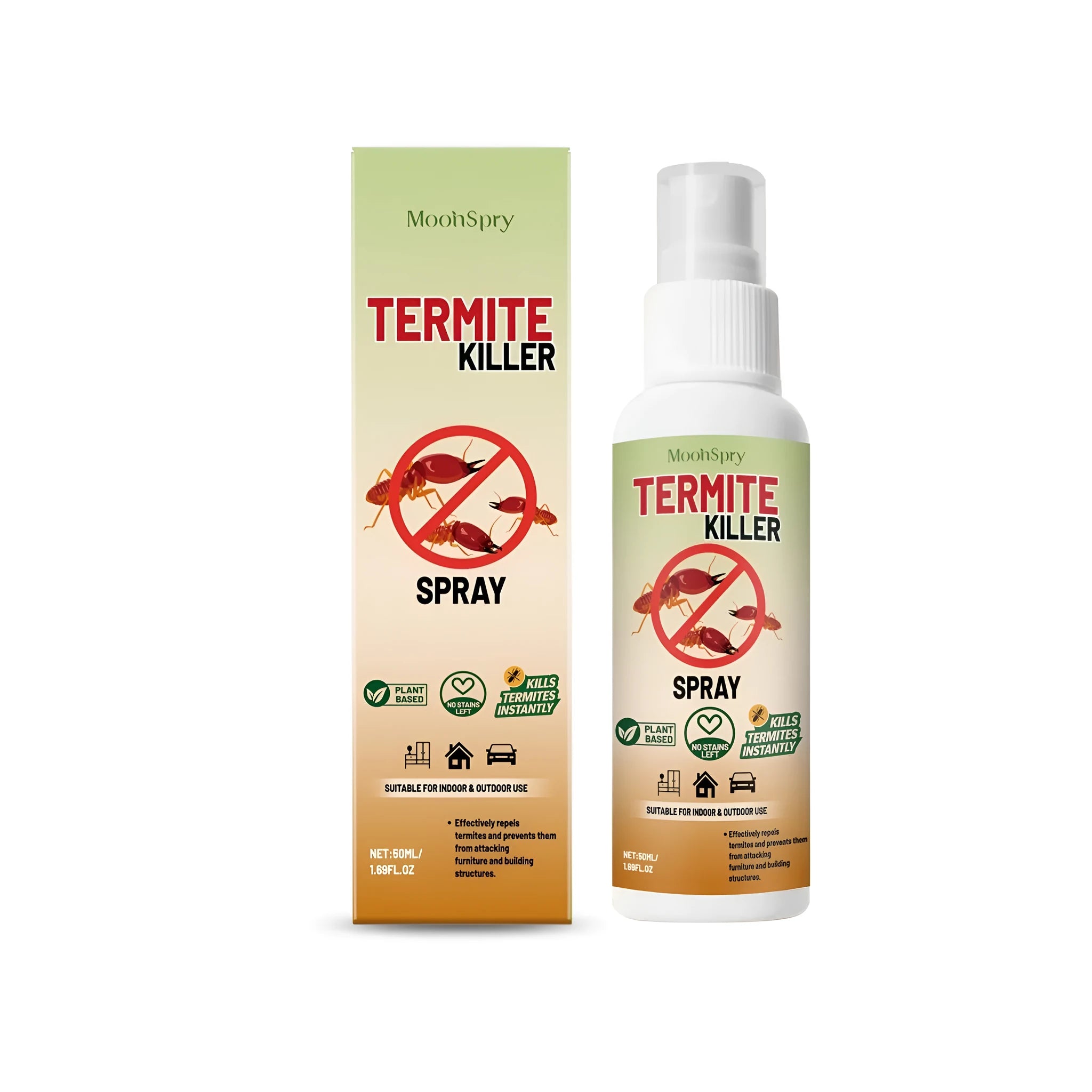50ml bottle of termite and ant killer spray insecticide on a white background.