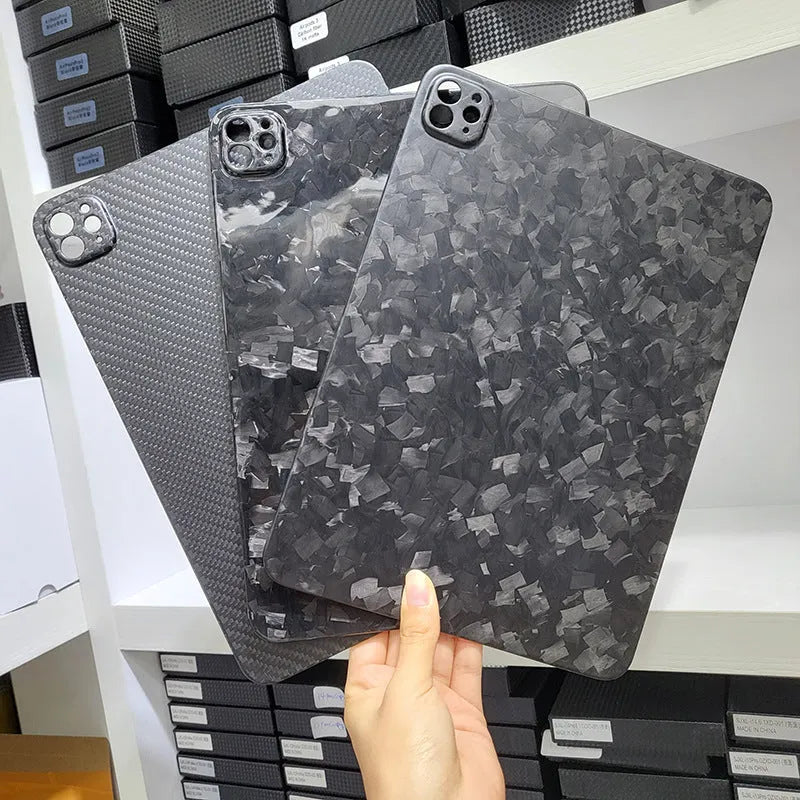 Real carbon fibre hard protective case for Apple iPad Pro 11 tablet in a matte finish.
