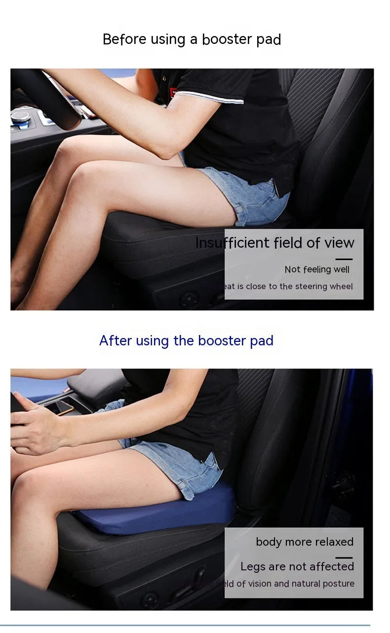 Black rectangular car seat cushion with 6cm thickness on a car seat.