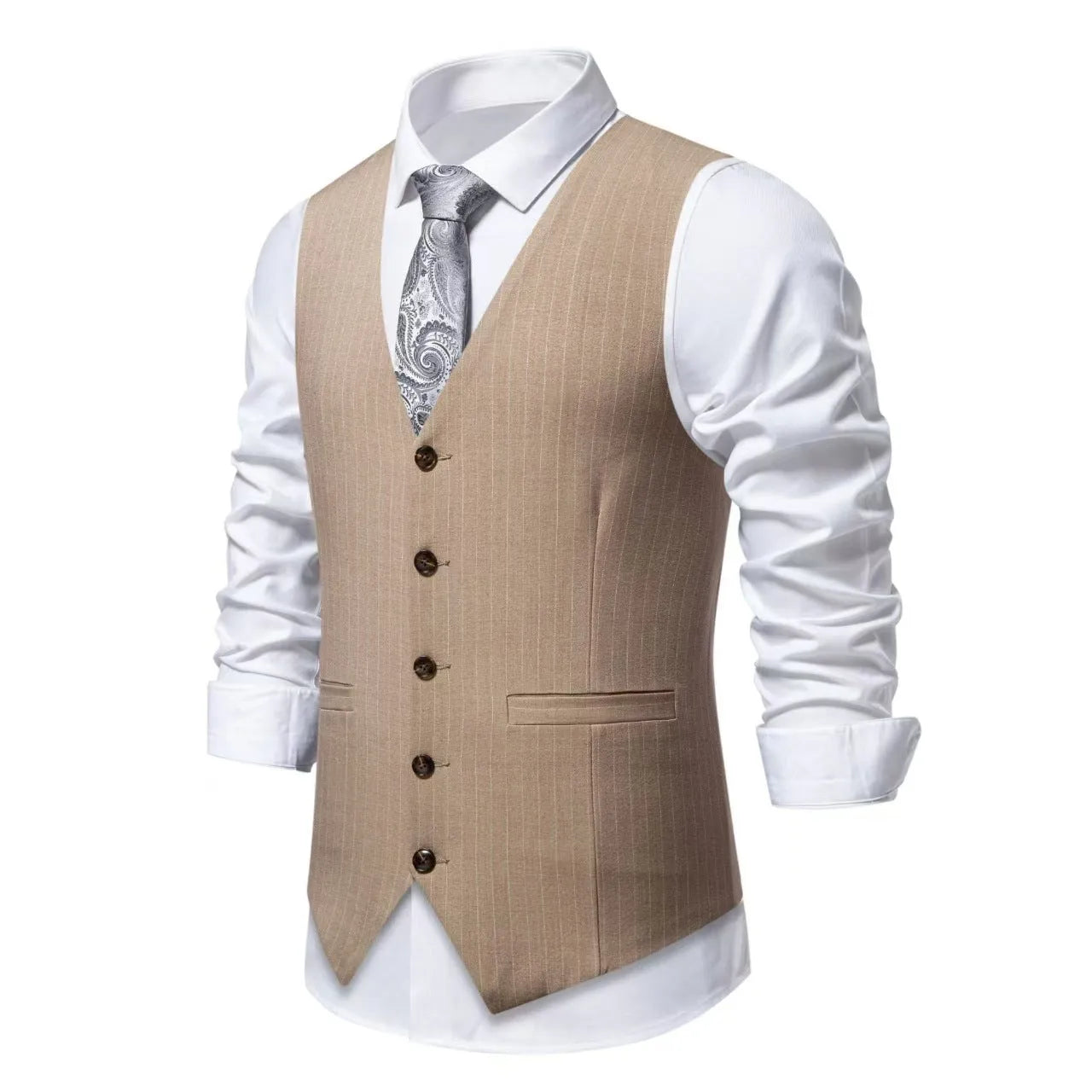 Men's striped suit vest with non-ironing polyester fabric in business formal style
