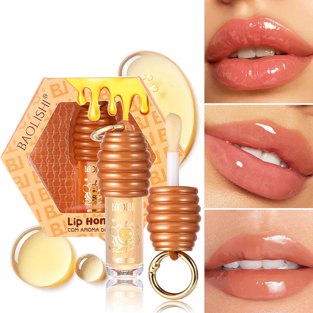 Honey lip gloss portable keychain with built-in mirror for handbags and pannier bags
