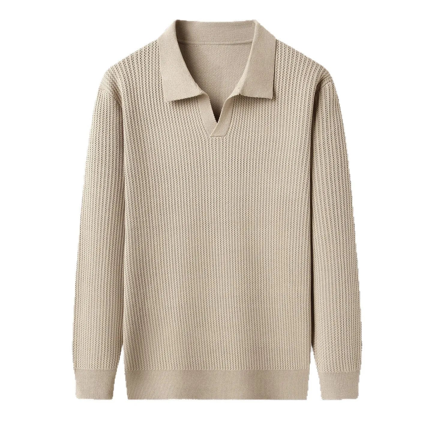 Men's loose green pullover sweater on a hanger, casual autumn wear.