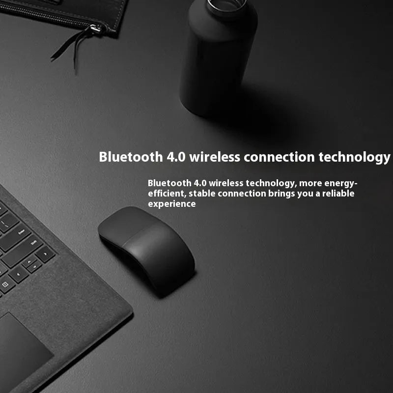 Folding Bluetooth 4.0 wireless mouse in black showing compact 131.2x55x14.5mm dimensions