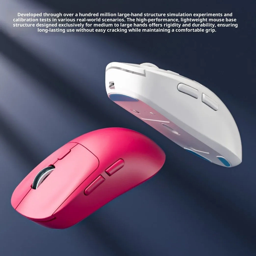 Three-mode wireless mouse in gradient grey white with self-charging USB port and quiet buttons