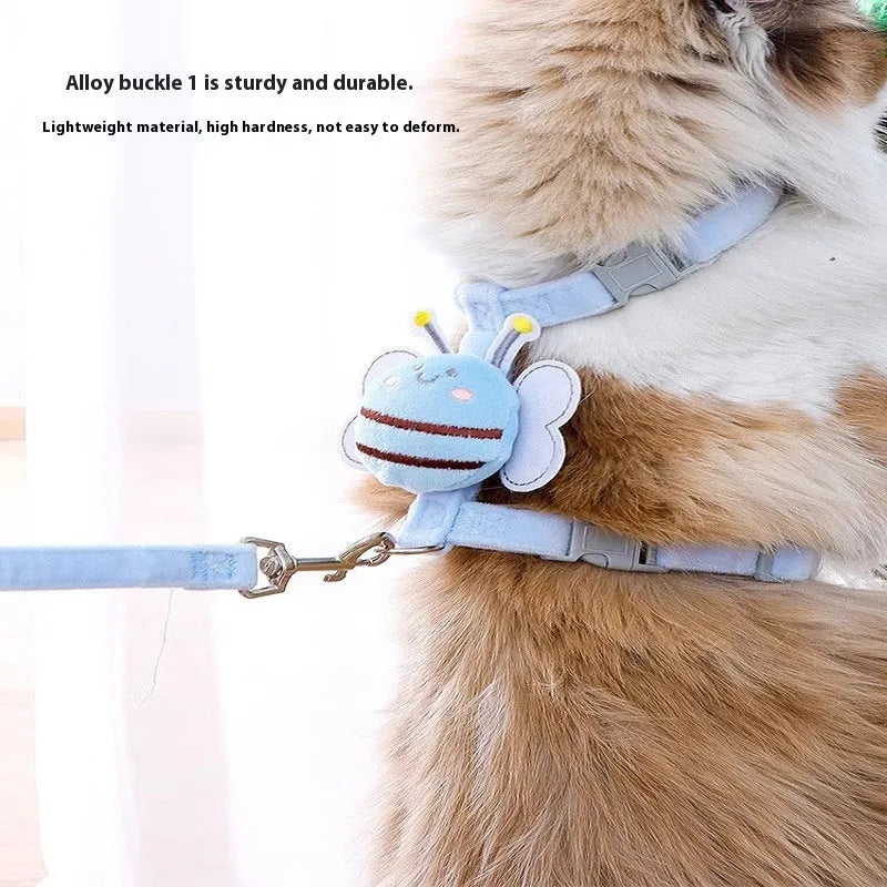Bee-shaped adjustable cat harness and leash set in pink, yellow, or blue colours