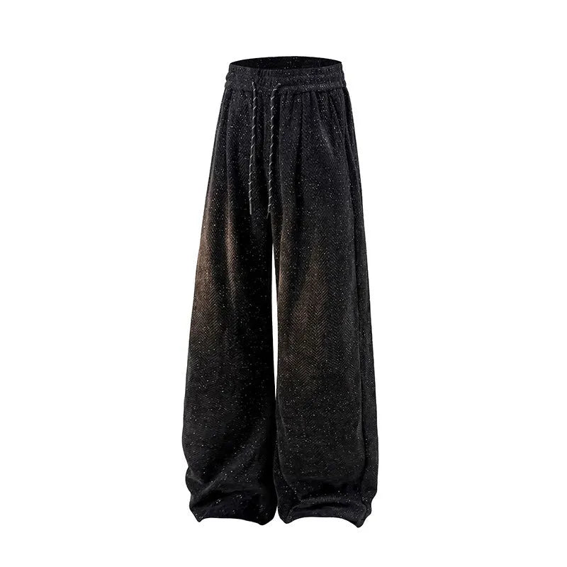 Plus size fleece-lined trousers with hollow-out design and straight-leg silhouette in three colour options