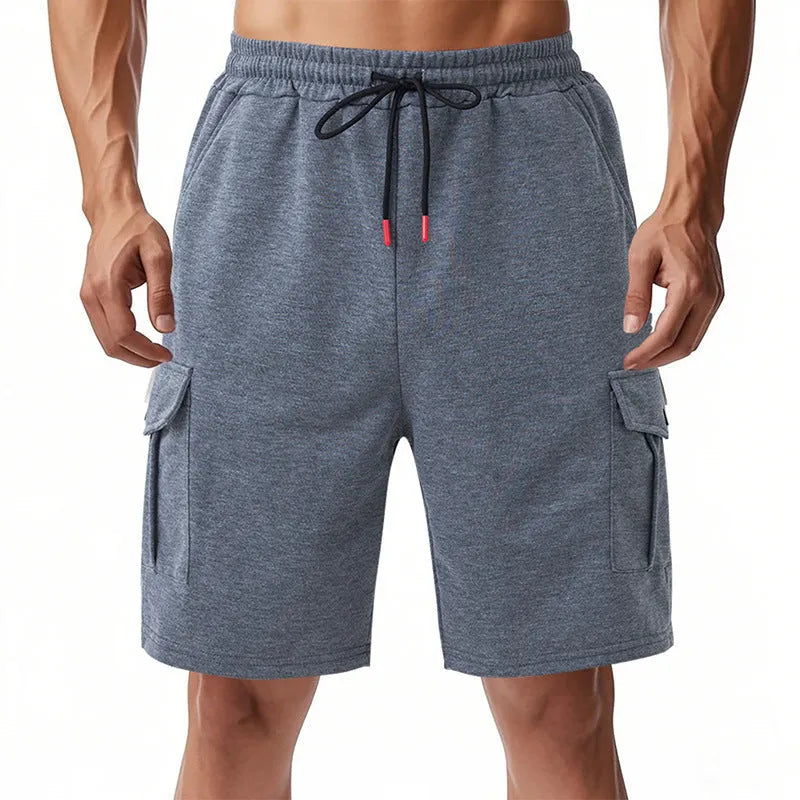 Men's loose cargo shorts with multiple pockets in terry fabric available in three colours