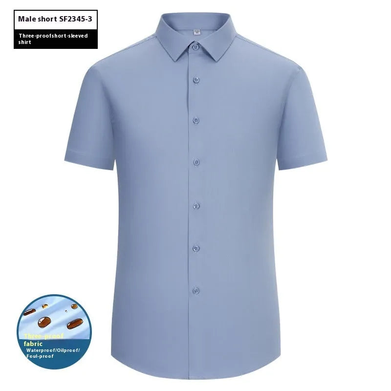 Men's slim fit bamboo fibre business shirt with square collar, shown in a solid colour.