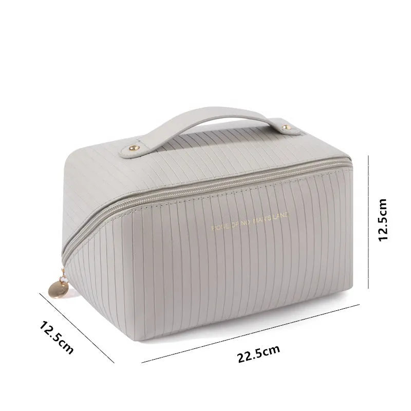 Vertical pattern cubic pillow makeup bag in PU material with 22.5cm height