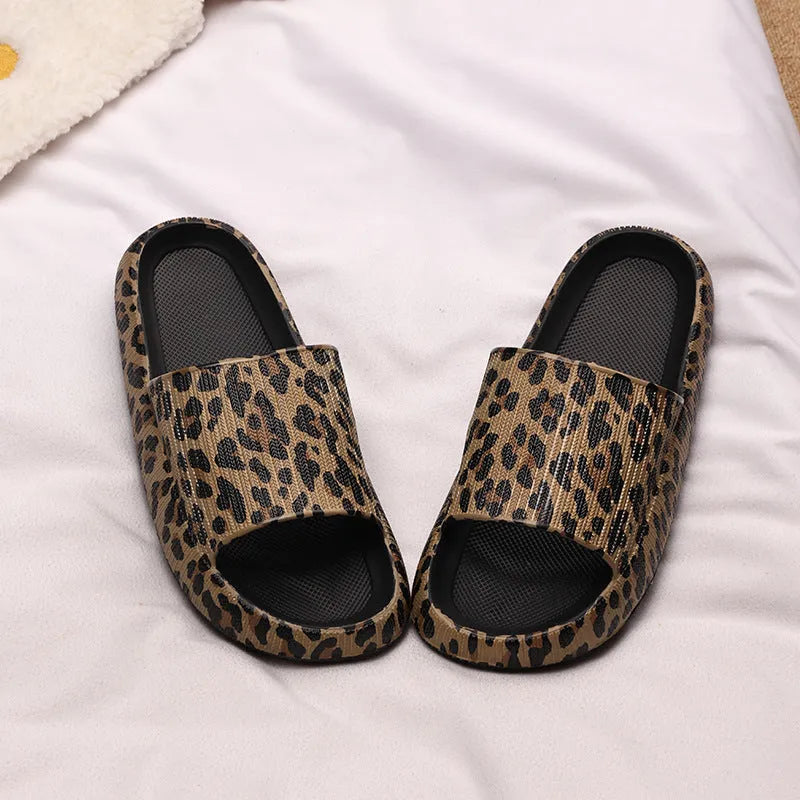 Women's leopard print EVA slippers with thick sole in multiple colour patterns, sizes 36-45
