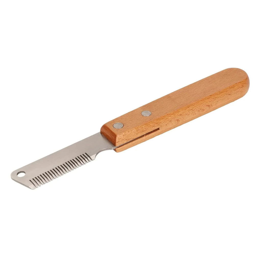 Pet stripping comb with wood handle and metal blade for dog and cat grooming