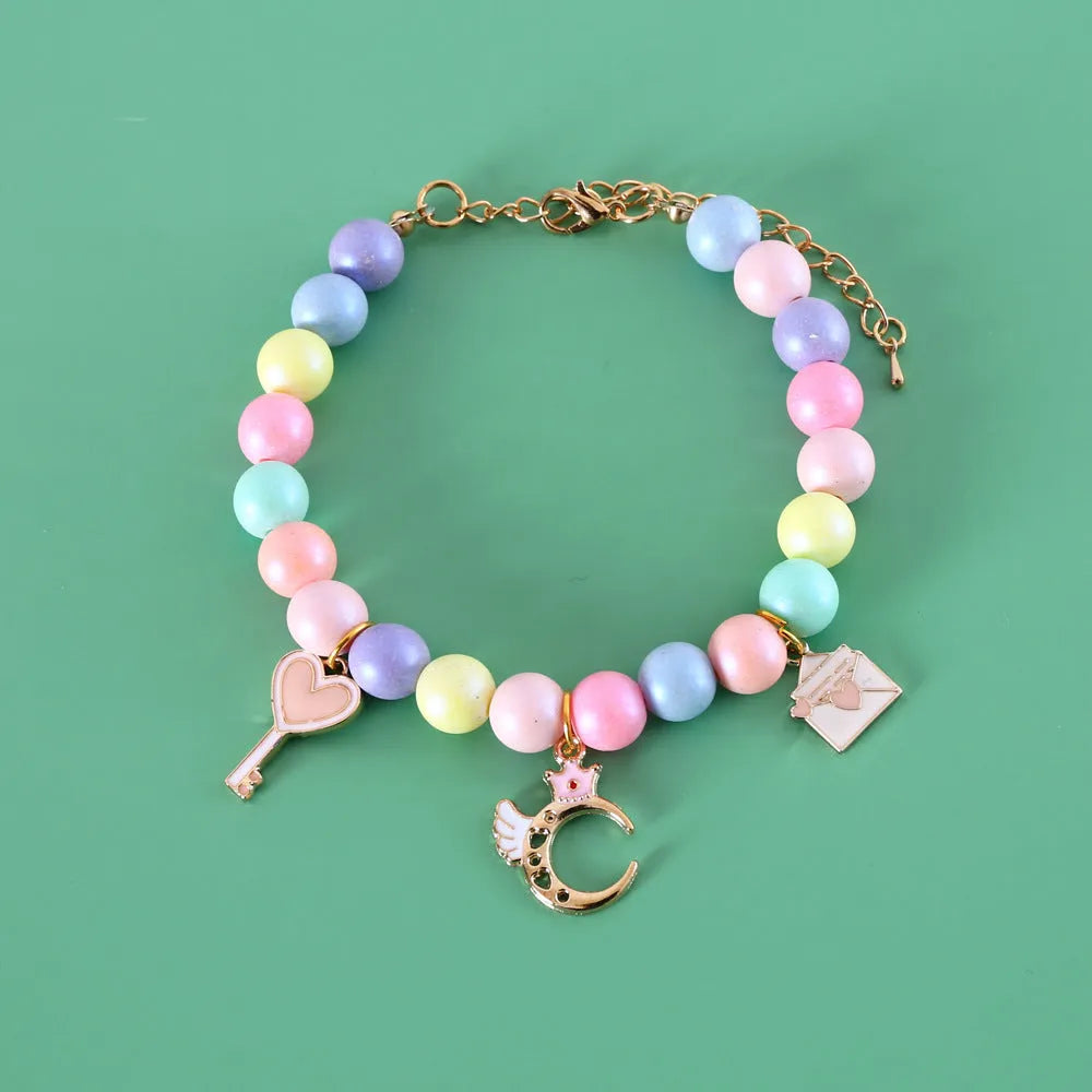 Colourful macaron-themed pet collar and bracelet set for cats, dogs, rabbits in resin with moon, meteor designs