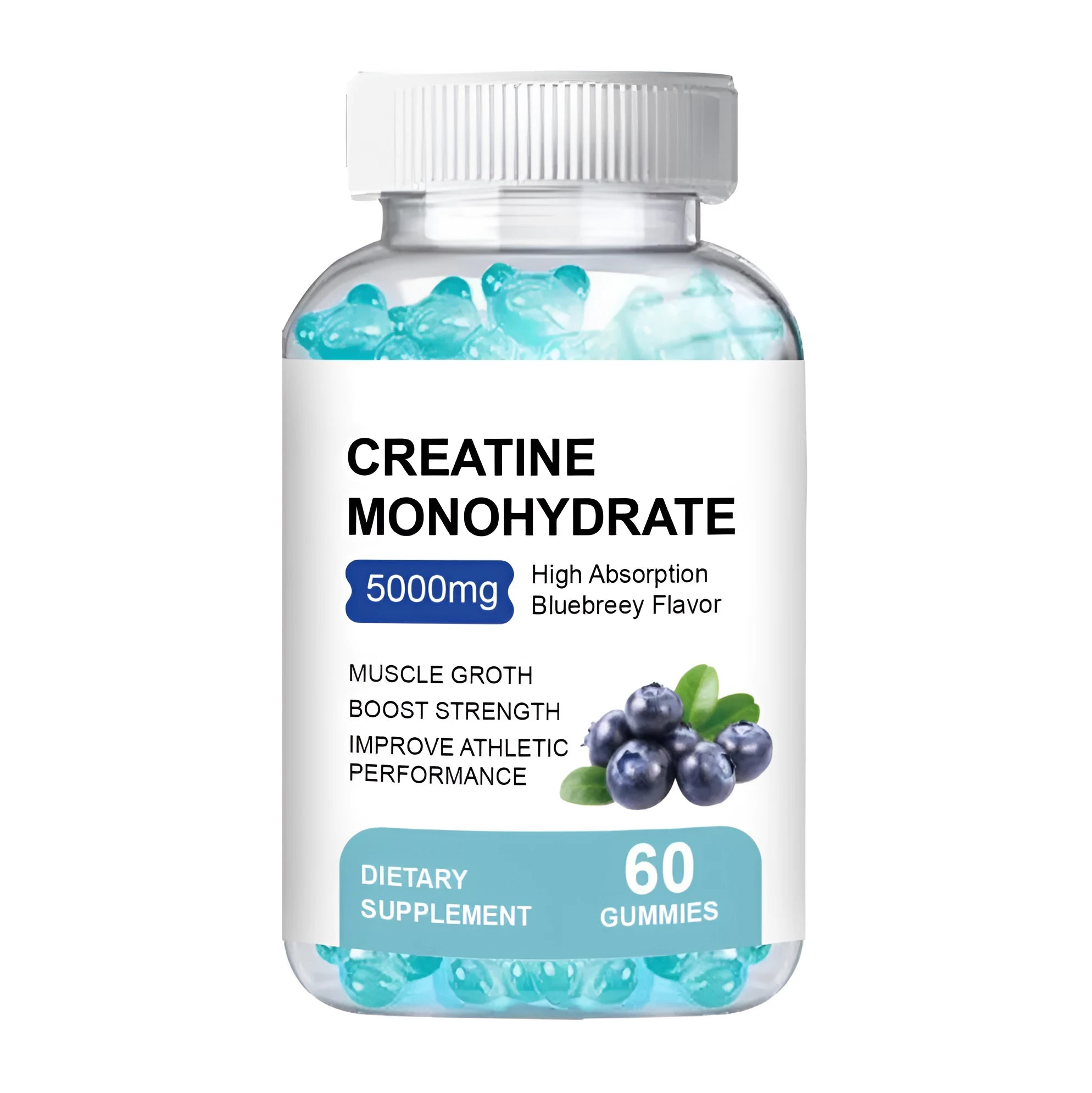 Container of 60 creatine monohydrate gummy supplements for fitness and muscle support