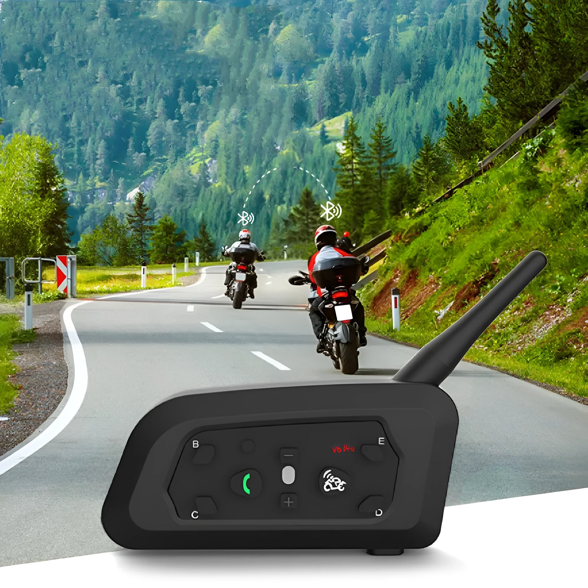 V6 Pro motorcycle helmet Bluetooth intercom unit with mounting clip and wired headphones