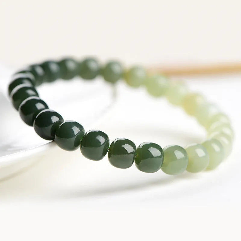 Hetian jade bracelet with water gradient colour and polished beads