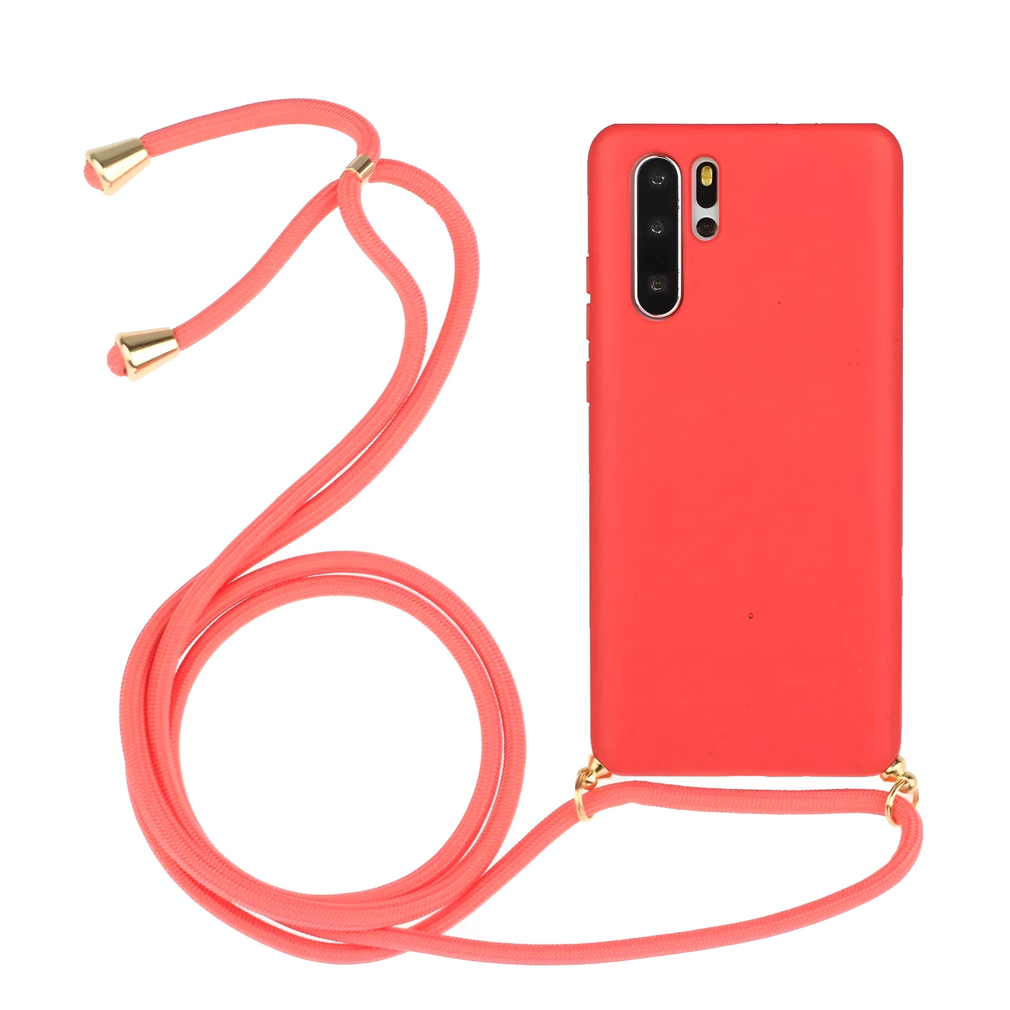 Huawei P30 phone case with attached wristband and painted floral design on a coloured TPU back.