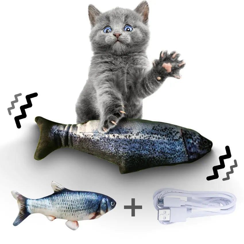 Multicolour USB rechargeable electronic jumping fish cat toy on a floor