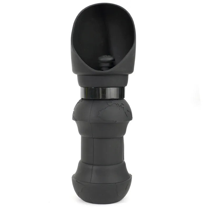Silicone folding pet water cup shown both expanded as bowl and collapsed flat, 550ml capacity