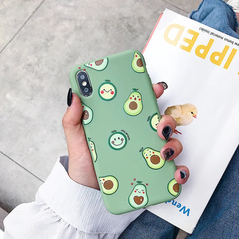 Cartoon avocado patterned flexible TPU back cover case for multiple smartphone models